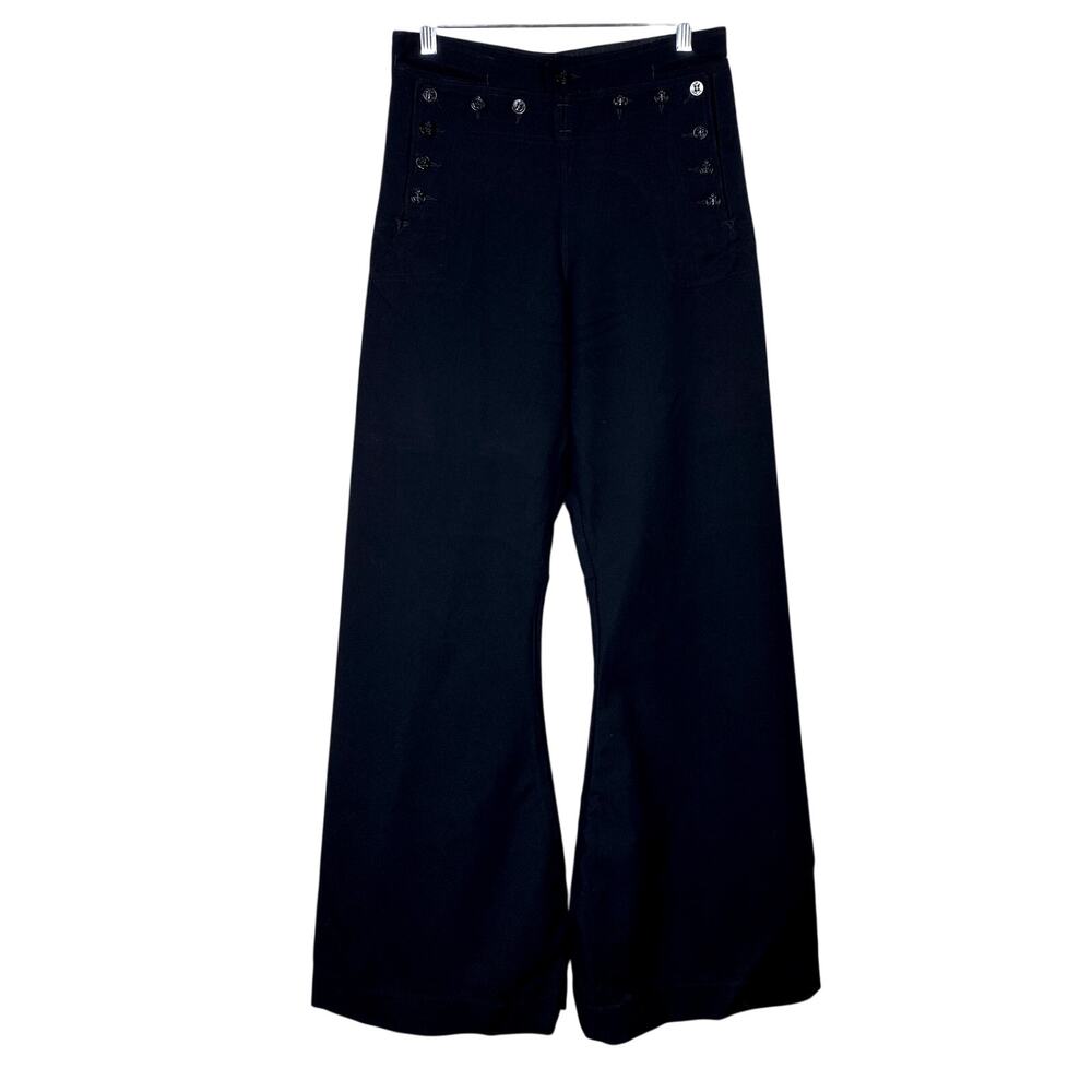 Vintage 90's Drop Front Button Dramatic Flare Black Office Corp Goth Dress Pants